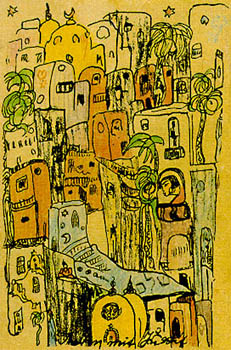 Theben - kolorierte Lithographie von E. L.-Sch.